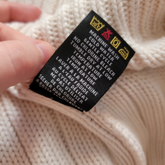 100% Cotton Heavy Knit Sweater Jacket | Cardigan | Ivory Colored | Bell Sleeves - Picture 10 of 11